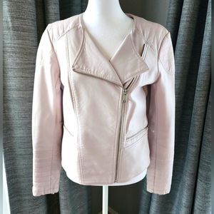 Light pink faux leather moto jacket